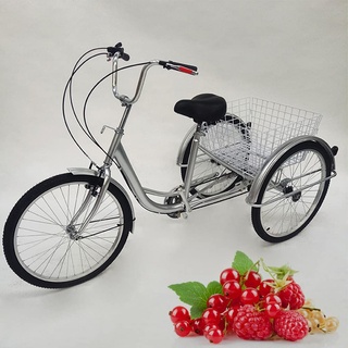 MINUS ONE Dreirad Für Erwachsene Erwachsenen Dreirad Fahrrad Mit 3 Rädern Seniorenrad Lastenfahrrad 24" 6-Gang-Schaltung mit Licht (Silber mit Licht)