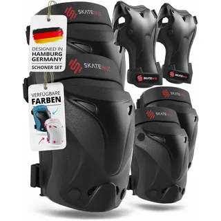 SKATEWIZ Knieschoner Kinder - Schoner Inliner Kinder - Knieschützer - Schützer Inliner Schoner Set - Protektoren Knie und Ellenbogenschützer - PROTECT-1 Schwarz Größe XS - Skateboard, Inline Skates