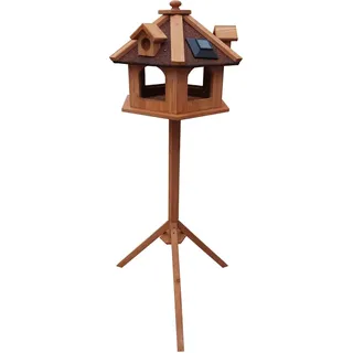 toboli Vogelfutterhaus 130 cm mit Ständer, Vogelhaus aus Holz, wetterfestes Vogelfutterhäuschen mit Dreifuß, Futterhäuschen für Vögel