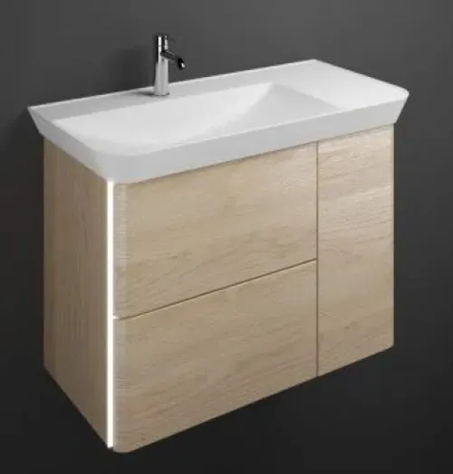 burgbad Iveo Mineralguss-Waschtisch mit Waschtischunterschrank, inklusive LED-Griffleistenbeleuchtung, 2 Auszüge, eine Tür, Version rechts, Breite 1000mm, SFFW100RF2747G0169, Farbe: Eiche Dekor
