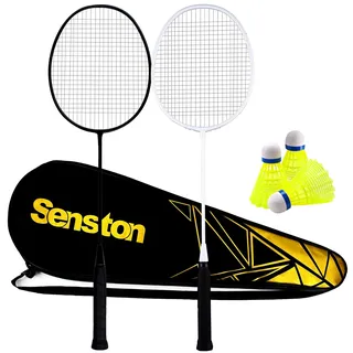 Senston Badmintonschläger Leichtgewicht Carbon-Fiber Badminton Set mit 3 Federbälle für Einsteiger, Freizeitunterhaltung, Familienfeiern