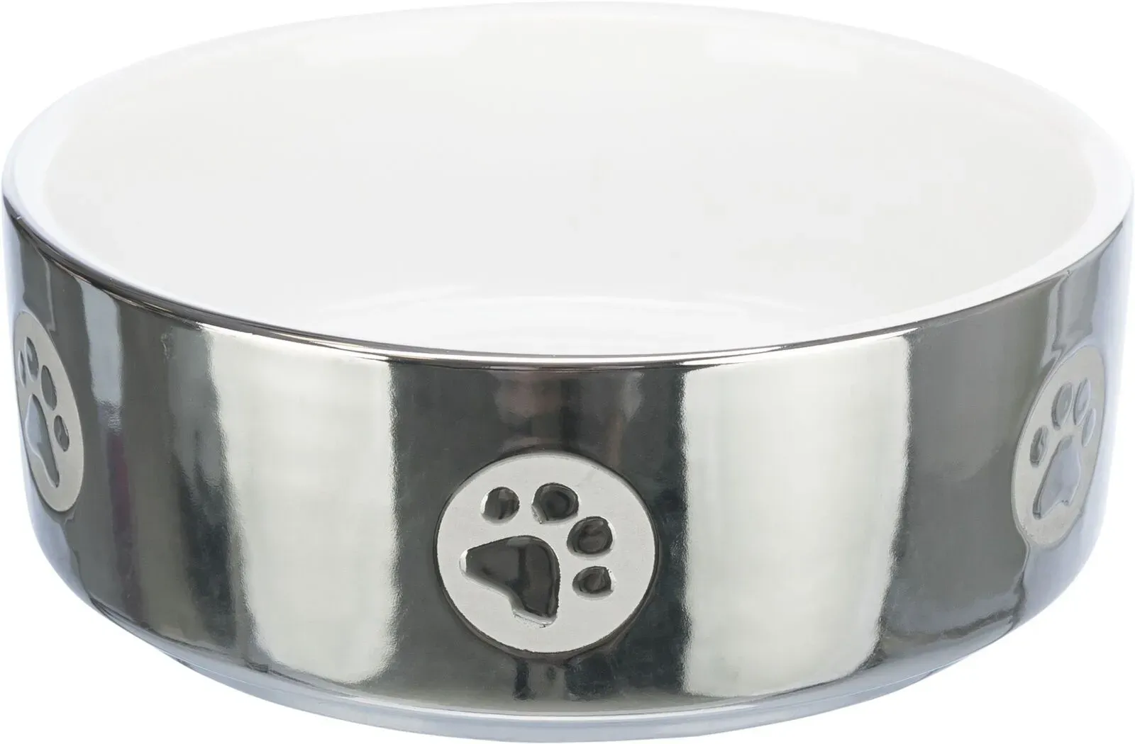 TRIXIE Napf, Pfote, Keramik, 0,8 l / Ø 15 cm, silber / weiß