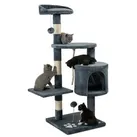 lionto Kratzbaum für Katzen 112 cm hoch, mit Höhle, Sisalseil, Plüschbällen & Wandhalterung, kompakter Kletterbaum, dunkelgrau