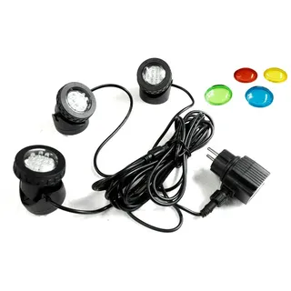 Arnusa LED Teichleuchte 3er Gartenspot Pflanzenstrahler Unterwasserbeleuchtung, Farbauswahl, LED wechselbar, Weiß, Gelb, Blau, Rot, Grün, mit Farbfilterscheiben schwarz