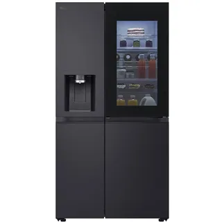 LG GSXE91EVAD Side by Side Kühlschrank und Gefrierfach mit InstaView, Klasse D, Wassertank, Schwarz
