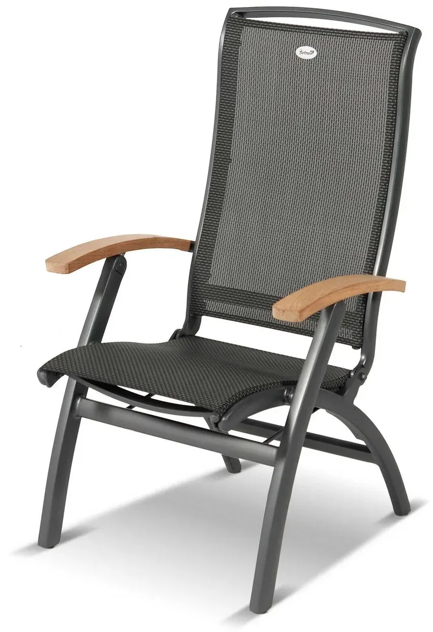 HARTMAN Da Vinci Klappstuhl, xerix/anthrazit, Alu/Textilene, mit Teak-Armlehnen