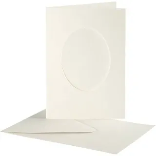 Creativ Company Passepartout-Karten mit Kuvert, oval, Kartengröße 10,5x15 cm, Umschlaggröße , 11,5x16,5 cm, Naturweiß, 10er Set