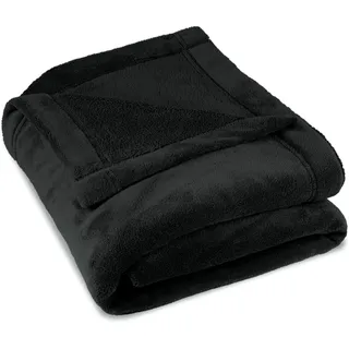 CELINATEX Flauschige Kuscheldecke XXL 220 x 240 cm schwarz Decke Sofa warm Wohndecke weich Mikrofaser Fleece Oeko-TEX Montreal