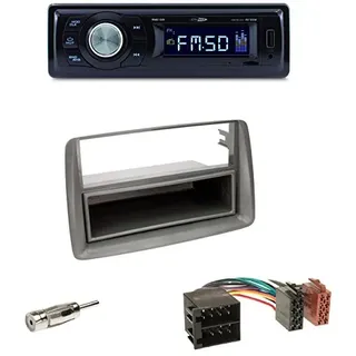 Radioeinbauset : Autoradio Caliber RMD021 USB/Micro-SD/FM Tuner/AUX-IN + 1-DIN Radioblende mit Ablagefach in grau + ISO Adapter •Antennenadapter ISO -> DIN für FIAT Panda (169) 10/2003-2012