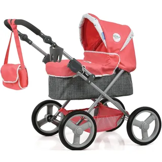 hauck 20-teiliges Puppenwagen Set Angie, Wickeltasche, Bett, Bauchtrage, Zubehör, Grau Pink