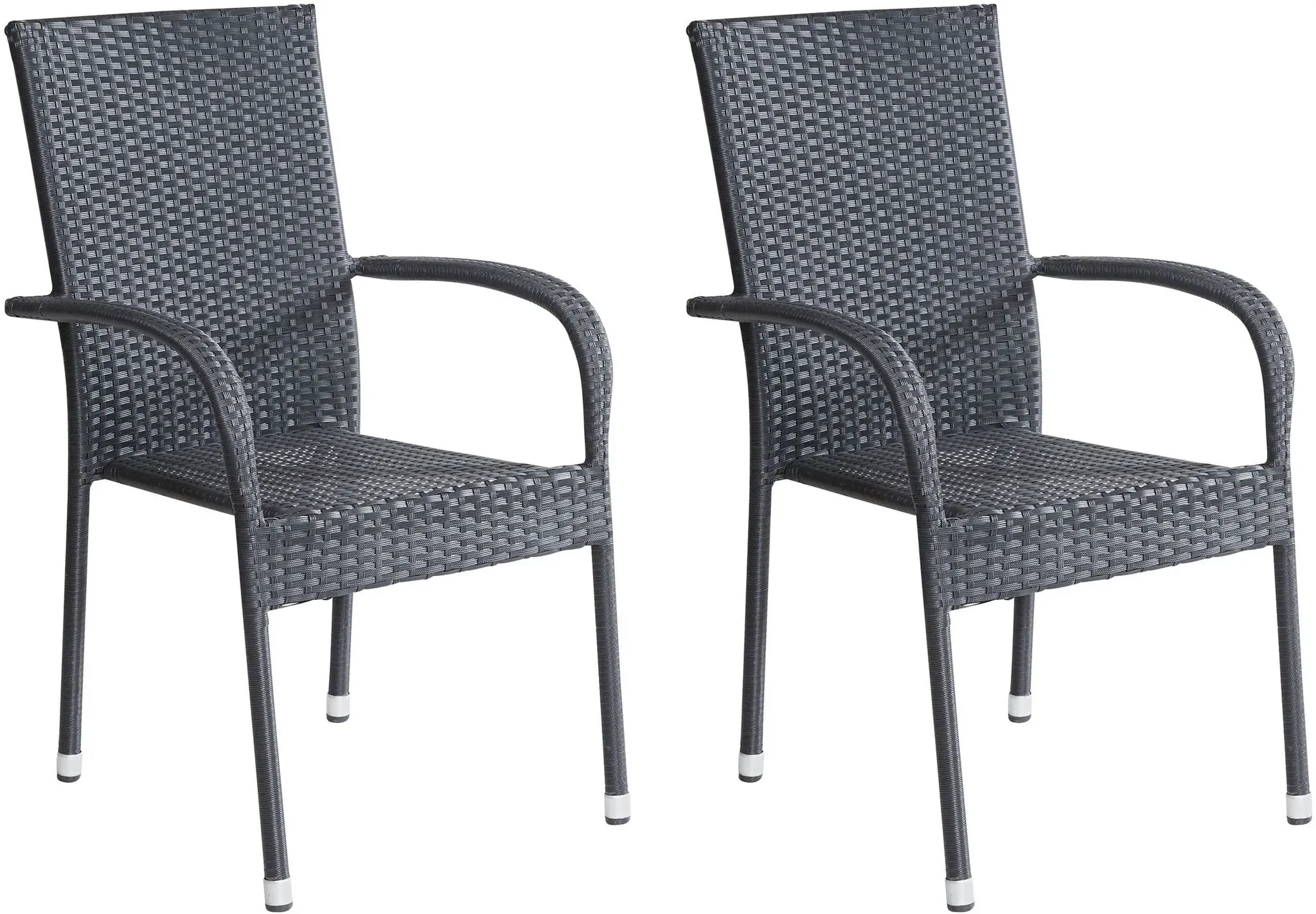 LC Garden »Lübeck« 2er Set Gartenstühle Polyrattan Schwarz Stapelstühle Gartensessel stapelbar