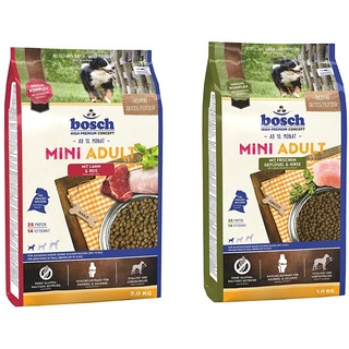 bosch HPC Mini Adult mit Lamm & Reis | Hundetrockenfutter für ausgewachsene Hunde kleiner Rassen (bis 15 kg) | 1 x 3 kg & Adult mit frischem Geflügel & Hirse | (bis 15 kg) | 1 x 3 kg