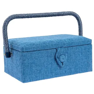 Nähkorb/Nähkästchen mit Stoffbezug blau-meliert
