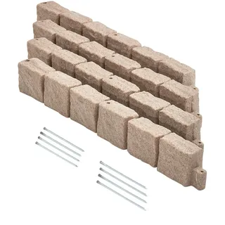 Vevor Rasenkante in Steinoptik 4er-Set, 1190x100x155 mm, realistische Rasenkante, Beeteinfassung in Ziegelgröße mit Verankerungsspitzen, Beetumrandung für Einfahrten, Gehwege, Beige