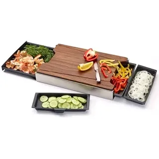 Schneidbox Nussbaum - Schneidebrett Mit 4 Auffangschalen Im Edelstahlkasten - Patentiertes Trennsystem - Made In Germany - 46 x 30 x 7 cm
