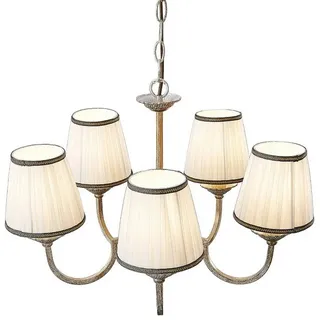 LINDBY Kronleuchter Lumiel, 5-flg., creme/messing, E14)