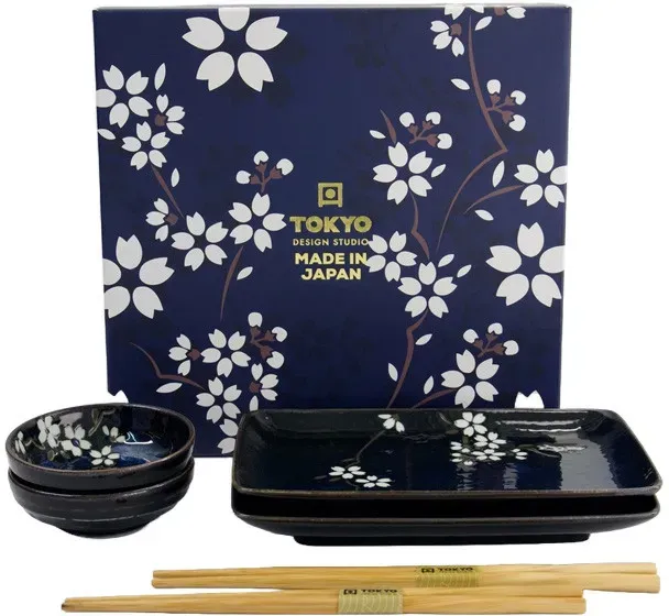 Tokyo Design japanisches Porzellan Sushi Set Cobalt Blue Sakura - 6 teilig