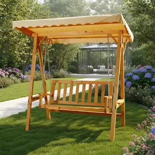 Mucola Hollywoodschaukel 188x161x88 cm Gartenschaukel Holz Hängeschaukel mit Sonnenschutz Schaukelbank Relaxschaukel Terrassenschaukel