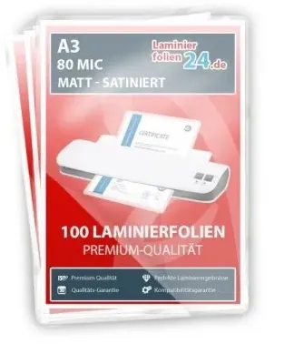 Laminierfolien A3, 2 x 80 Mic, matt