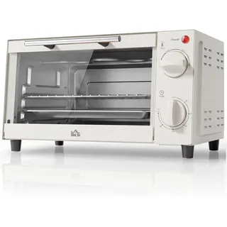 HOMCOM Minibackofen 9L Mini Ofen mit Backblech, Grillrost, 100 °C-230 °C, mit einstellbar Temperatur und Garzeit, 60 Min. Timer, 750W, Edelstahl, Cremeweiß   Aosom