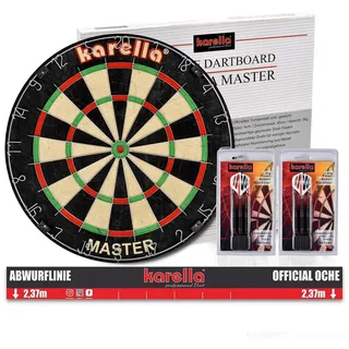 KARELLA Dartboard im Set inklusive 2 Satz Karella Blackstar Steel + Abwurflinie