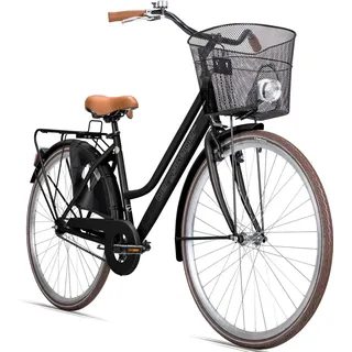 Bergsteiger Amsterdam 26 Zoll Damenfahrrad, ab 140 cm, Korb, Fahrrad-Licht, Mädchen-Fahrrad mit Rücktrittbremse, Hollandrad im Retro-Design - Schwarz