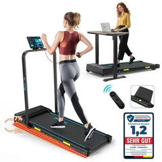 Laufband für Zuhause mit Steigung, Walking Pad klappbar, Schreibtisch Laufpad,starker leiser Motor,Dual-Steuerung,kompakt mit Dämpfung,FUNLIFE F4... - Blau