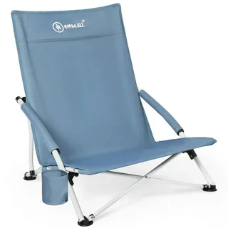 HOMECALL Klappstuhl Strandliegestuhl Klappbar leicht niedriger Strandstuhl Campingstuhl (1 St), Bequeme Rückenlehne, Gepolsterte Armlehnen, bis 120 kg blau