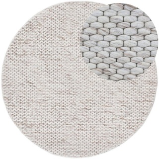 carpetfine Wollteppich Sina, rund, Höhe: 14 mm, grobe Struktur, Zeitloses Design, reine Wolle, Wohnzimmer beige Ø 80 cm x 14 mm