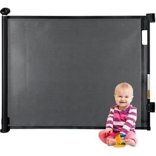 Relaxdays Extendable Stair Gate Treppenschutzgitter ausziehbar, Öffnungsbreite 70-180 cm, Bohrmontage, Kinder & Hunde, Türschutzrollo, schwarz, Kunststoff