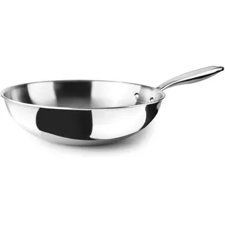 Ibili Triply Natural Wok 30 cm, Edelstahl, induktionsgeeignet, ohne Antihaftbeschichtung