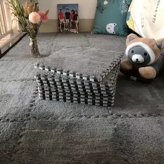 Volltonfarbe Wohnzimmer Ineinandergreifende Puzzle-teppiche,Flauschige Schlafzimmer EVA Schaumstoff Teppiche,Dick PlüSch Weiche Krabbelmatte,10 Stück (1 Stück 30*30cm),Schallschutz,Schutzboden. ( Colo