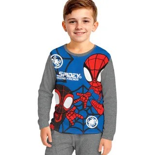 UNITED LABELS Marvel Spidey und Seine Super-Freunde Schlafanzug für Jungen - Spiderman Kinder Pyjama Set Langarm Oberteil mit Hose Grau/Blau (DE/NL/SE/PL, Numerisch, 98, 104, Regular, Grau/Blau) - 98-104