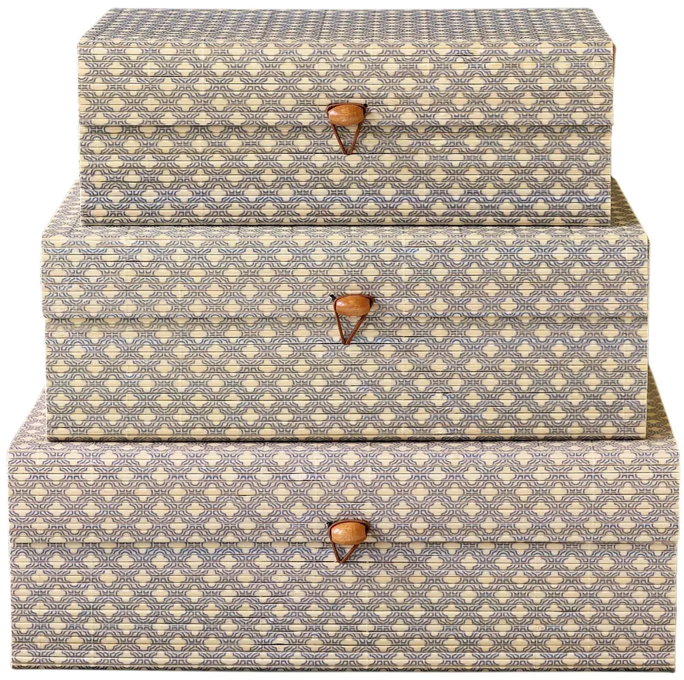 Chic Antique Amilly Schachteln aus Bambus 3er Set, Großes Set, opal