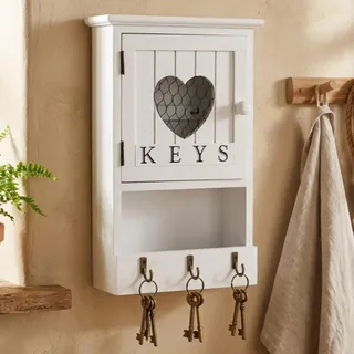 Maison Des Cadeaux Holz 'Keys' Aufbewahrungsbox für 9 Schlüssel, Herz-Schlüsselloch, hängbarer Schlüsselhakenhalter
