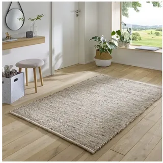 TaraCarpet Wollteppich TaraCarpet Handwebteppich Helsinki, rechteckig, Höhe: 10 mm, gewalkter Wohnzimmer-Teppich Schurwolle Schlafzimmer Esszimmer 160x230 braun 160 cm x 230 cm x 10 mm