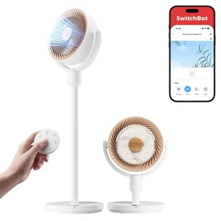 SwitchBot Standventilator mit Luftzirkulation mit RGB-Beleuchtung, 22 dB-ultra-leise, Fernbedienung, Matter via Hub, 9,15 m3/min Luftstrom, höhenverstellbar, 4 Modi, 9 Geschwindigkeiten, 9h-Timer