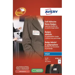 Avery Name Badge Self Adhesive 10 per Sheet 50x80mm White Ref J4785-20 [200 Labels]