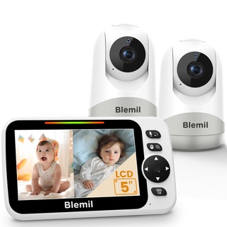 Babyphone mit 2 Kameras und Audio 30-Stunden-Akku, 5 "großen Split-Screen-Video-Baby-Monitor mit 2 Kameras und Audio, Remote Pan / Tilt / Zoom, Zwei-Wege-Gespräch, Raumtemperatur, Auto Night Vision