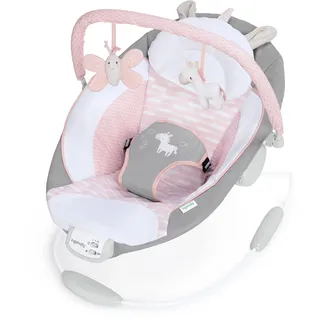 Ingenuity Ingenuity, Babywippe Babyschaukel mit Vibration und 8 Melodien, abnehmbare spielbogen, gepolsterter Kopfstütze, Sicherheitsgurt, Babysitz ,Lautstärkeregler, grau / rosa,
