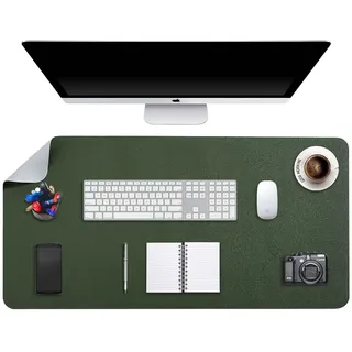 Mausepad XXL, Große Mausmat, DOBAOJIA Laptop-Schreibtischmatte, Schreibtischunterlage, Büro Schreibtisch Pad, Schreibblock, Doppelseitige Verwendung PU Leder Wasserdicht 90 x 43cm (Dunkelgrün/Grau)