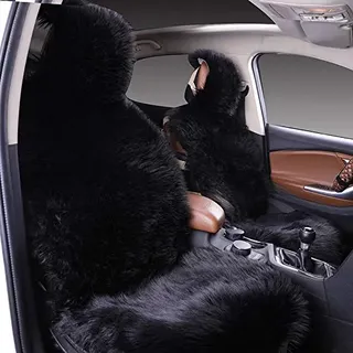 Big Ant Premium Lammfell Sitzbezug Auto, Universal Vordersitz Sitzauflage aus Kunstfell, Sitzauflagen im Winter, Sitzschoner Lammfell, Schonbezug Fell - Schwarz (1 Stück)
