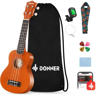 Donner Ukulele für Anfänger Sopran Ukulele Kit 21 Zoll Mahagoni mit Nylon Saiten Hawaii Gitarre