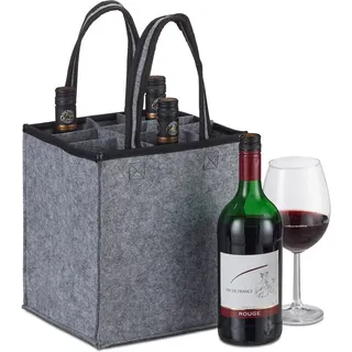 Relaxdays - 2 x Flaschentasche, je für 9 Flaschen, Flaschenträger für Wein, Bier, Leergut Sammelbehälter, hbt: 45 x 24 x 24 cm, grau