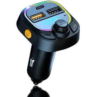Bluetooth Autoadapter, Bluetooth 5.0 Auto FM Transmitter mit QC3.0 und 5 V/3.1 A Typ-C Ladeanschluss, Bluetooth Auto Kit Unterstützung für Freisprechfunktion, Musikwiedergabe unterstützt 32G U Disk