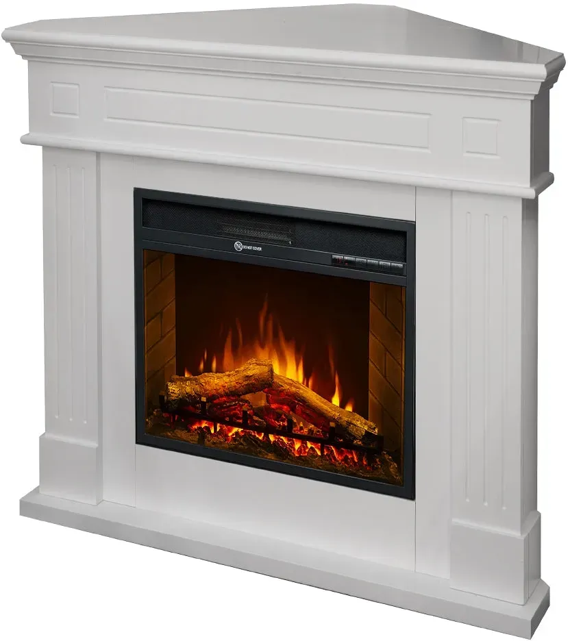 Divina Fire FORD, weißer elektrischer Eckkamin, bodenstehend, L110 x T63 x H102
