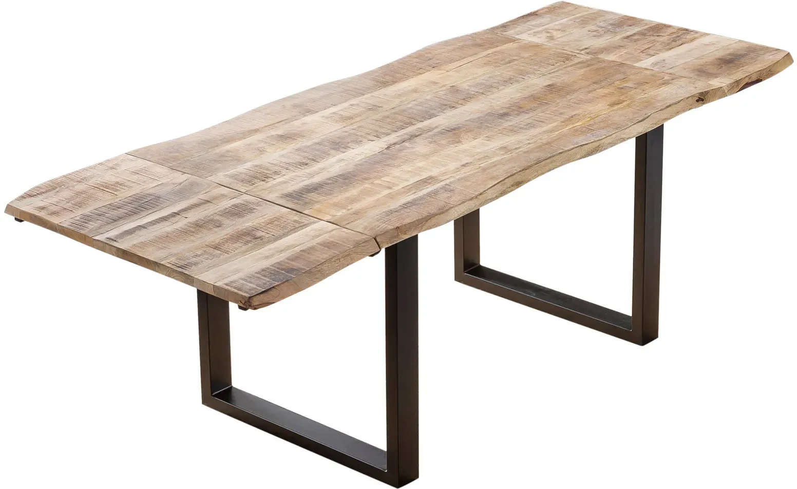 Baumkanten-Esstisch mit Ansteckplatten, Mango, U-Gestell 160 (260) x 90 cm NOAR