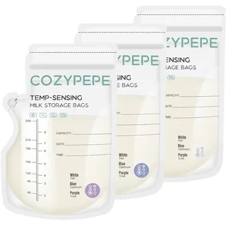 100 Stück Muttermilch-Aufbewahrungsbeutel, 250ml Muttermilchbeutel mit Ausguss, Temperaturfühlender Farbumschlag für bequemes Stillen, Vorsterilisiert für den Gefrierschrank