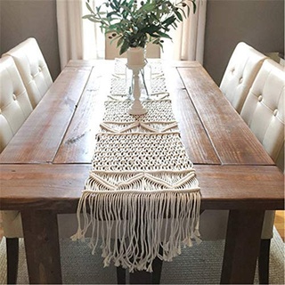 Nicole Knupfer Makramee Tischläufer, Bohemia handgewebt Dekor Hochzeit-Tischläufer mit Quasten Schlafzimmer Küche Couchtisch Dekor (35 * 200cm)