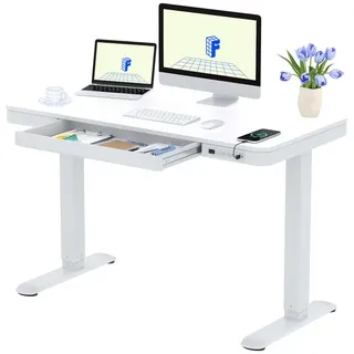 FLEXISPOT Q3 Höhenverstellbarer Schreibtisch Elektrisch mit Schublade, USB A&C, 4 Speicherplätzen, Antikollisionsschutz, LED-Display 120x60cm (We... - Weiß